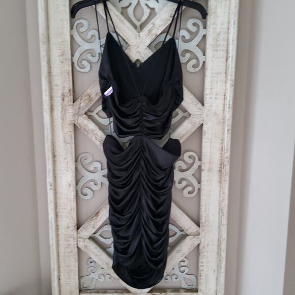 bp Nordstrom Women's Junior Size Large Ruched Cutout Satin Mini Dress in Black - Picture 5 of 8